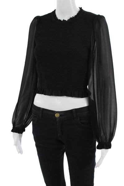 Wilfred Women Cropped Black Long Sleeve Blouse Zip Crew Neck Size M