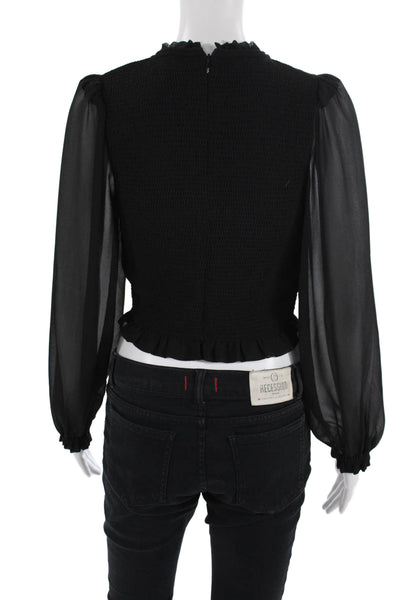 Wilfred Women Cropped Black Long Sleeve Blouse Zip Crew Neck Size M