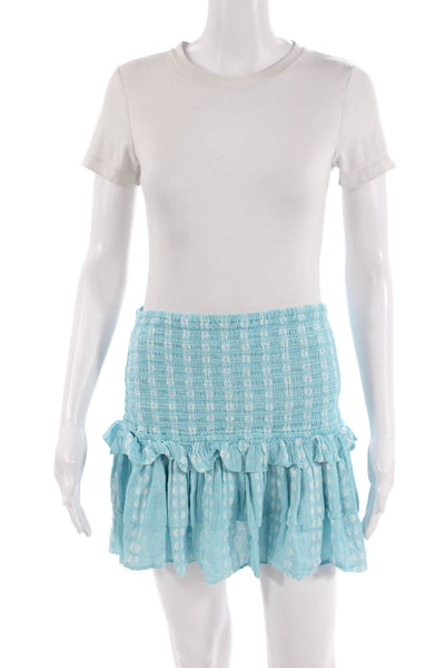 Saylor Womens Tiered A Line Pull On Skirt Blue White Cotton Size Medium