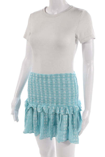 Saylor Womens Tiered A Line Pull On Skirt Blue White Cotton Size Medium