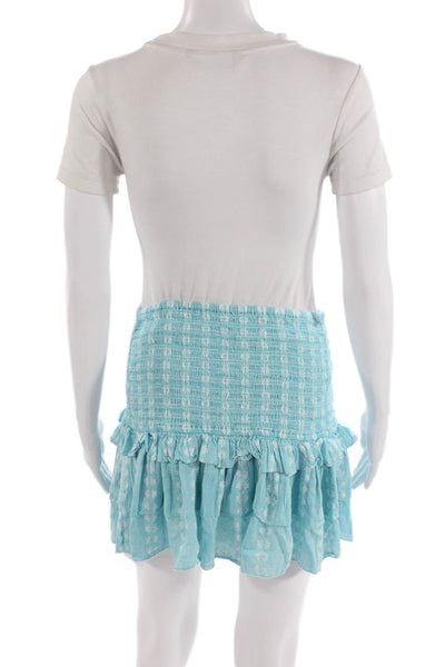 Saylor Womens Tiered A Line Pull On Skirt Blue White Cotton Size Medium