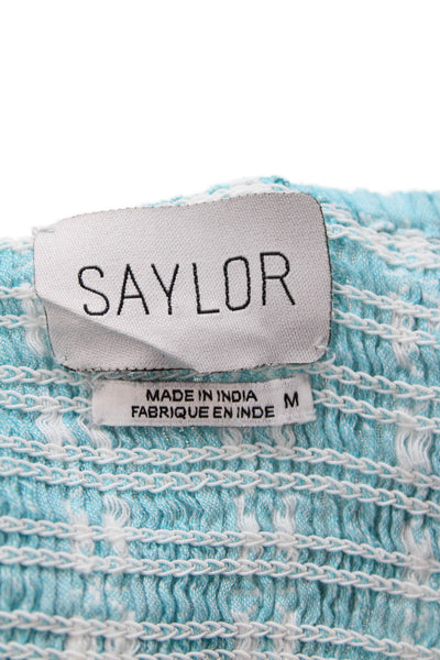 Saylor Womens Tiered A Line Pull On Skirt Blue White Cotton Size Medium