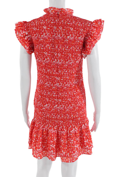 French Connection Women Shift Dress Red Floral High Neck Short Sleeve Size S