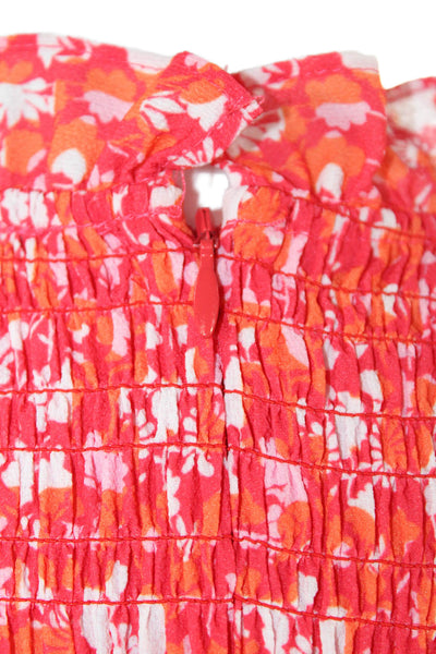 French Connection Women Shift Dress Red Floral High Neck Short Sleeve Size S