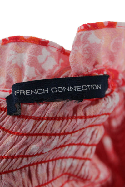 French Connection Women Shift Dress Red Floral High Neck Short Sleeve Size S