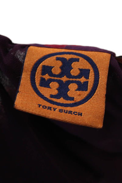 Tory Burch Women Purple Silk Floral Tunic Long Sleeve Round Neck Size 10