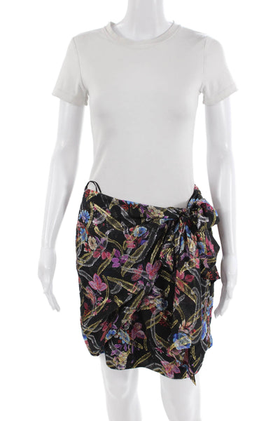 Pinko Womens Metallic Silk Floral Print Mini Skirt Multicolor Size 10