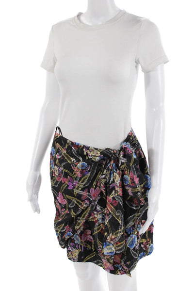 Pinko Womens Metallic Silk Floral Print Mini Skirt Multicolor Size 10