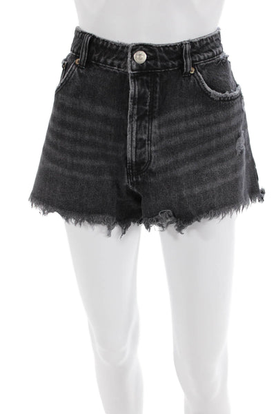 Zara Womens Five Pocket High-Rise Cut Off Denim Shorts Black Size 12