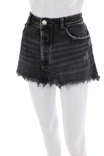 Zara Womens Five Pocket High-Rise Cut Off Denim Shorts Black Size 12