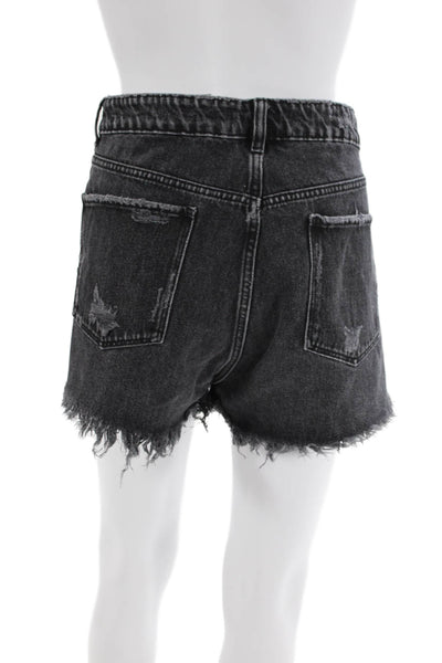 Zara Womens Five Pocket High-Rise Cut Off Denim Shorts Black Size 12