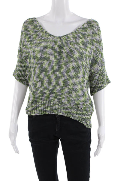 Natacha Unisex Pullover Sweater V-Neck Camouflage Green Short Sleeve Size S