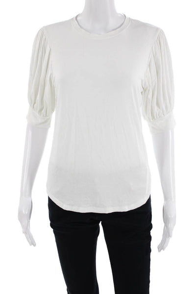 Frame Women Basic White Crewneck 3/4 Sleeve T-Shirt Size M