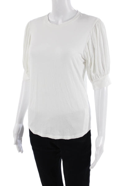 Frame Women Basic White Crewneck 3/4 Sleeve T-Shirt Size M