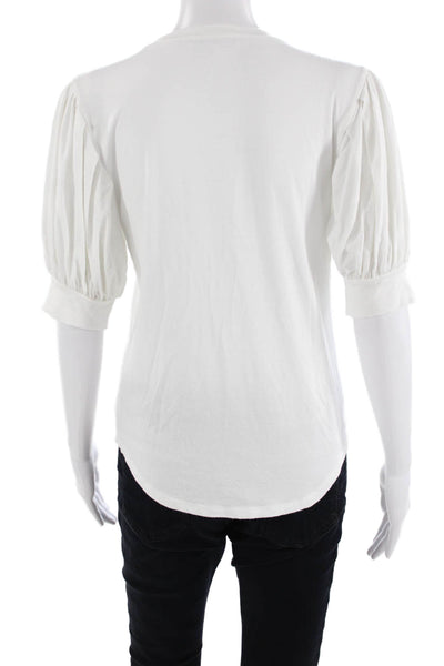 Frame Women Basic White Crewneck 3/4 Sleeve T-Shirt Size M