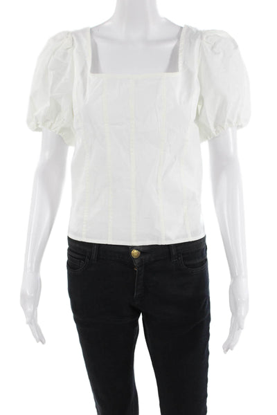 J Crew Womens Square Neck Short Sleeve White Button Blouse Size 6