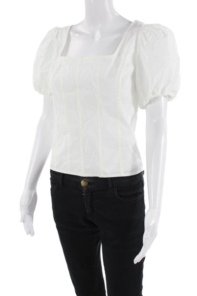 J Crew Womens Square Neck Short Sleeve White Button Blouse Size 6