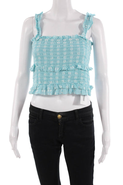 Saylor Women Cropped Sleeveless Tank Light Blue Pima Cotton Size M