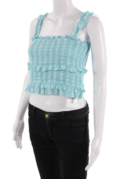 Saylor Women Cropped Sleeveless Tank Light Blue Pima Cotton Size M