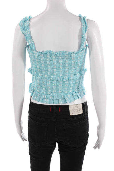 Saylor Women Cropped Sleeveless Tank Light Blue Pima Cotton Size M