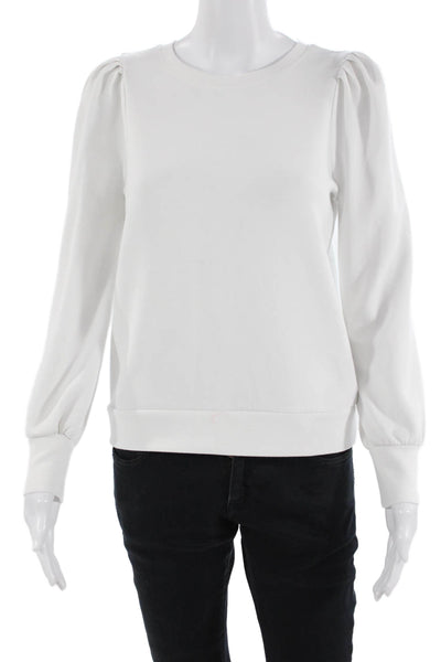 Magaschoni Women Pullover Sweatshirt White Crew Neck Long Sleeve Size S