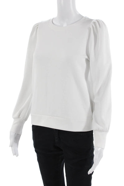 Magaschoni Women Pullover Sweatshirt White Crew Neck Long Sleeve Size S