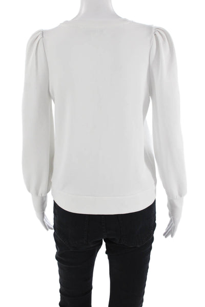 Magaschoni Women Pullover Sweatshirt White Crew Neck Long Sleeve Size S