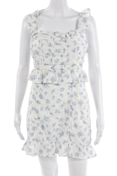 Storia Women Sundress White Floral Square Neck Sleeveless Knee Length Size M