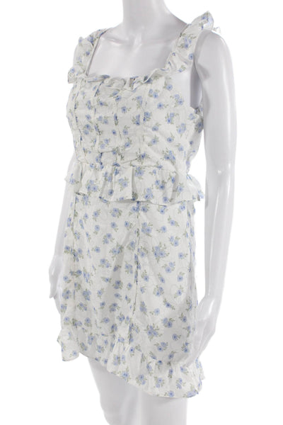 Storia Women Sundress White Floral Square Neck Sleeveless Knee Length Size M