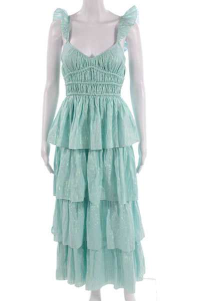 Saylor Women Maxi Sundress Light Blue V-Neck Sleeveless Beach Size S