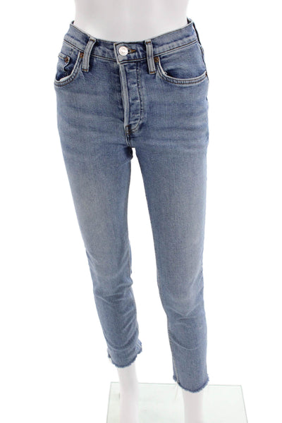 Re/Done Women Cropped Ankle Skinny Jeans Blue Size 24