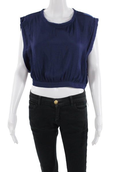 Free People Women Cropped Sleeveless Blouse Dark Blue Crew Neck Size L