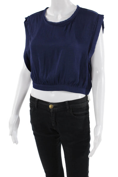 Free People Women Cropped Sleeveless Blouse Dark Blue Crew Neck Size L