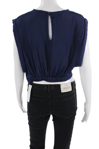 Free People Women Cropped Sleeveless Blouse Dark Blue Crew Neck Size L