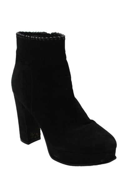 Marc Fisher Womens Side Zip Block Heel Platform Booties Black Suede Size 8M
