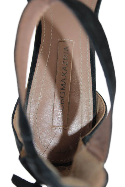 BCBGMAXAZRIA Womens Stiletto Feather Trim Ankle Strap Sandals Black Suede 37.5