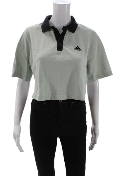 Adidas Womens Cropped Polo Black Collared Short Sleeve Size S