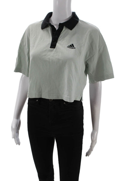 Adidas Womens Cropped Polo Black Collared Short Sleeve Size S