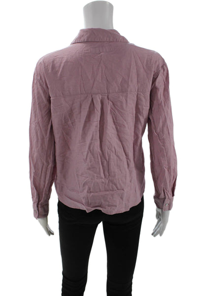 Zara Womens Cropped Collared Cotton Button-Up Long Sleeve Pink Size 14