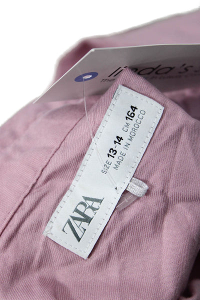 Zara Womens Cropped Collared Cotton Button-Up Long Sleeve Pink Size 14