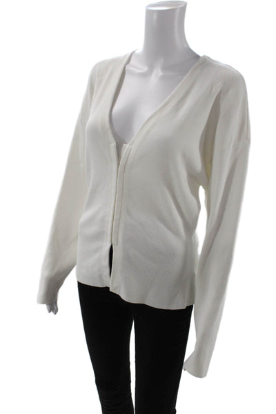 ASTR Women Cardigan White V-Neck Long Sleeve Size M