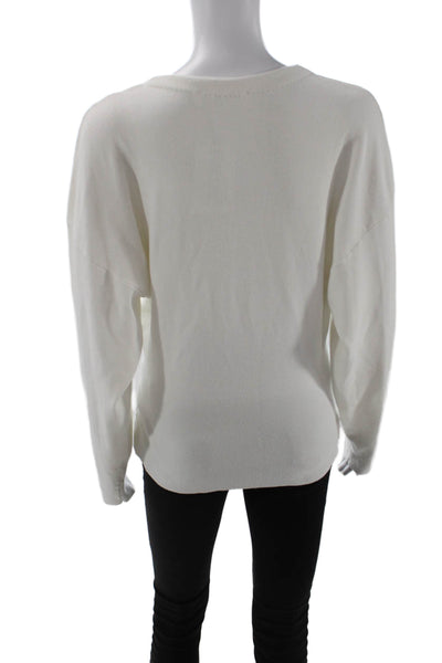 ASTR Women Cardigan White V-Neck Long Sleeve Size M