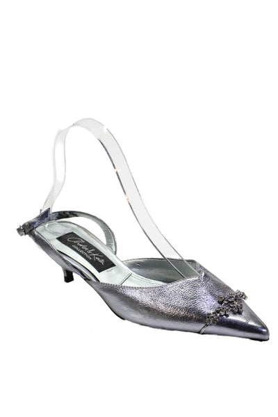 Charles & Keith Womens Pointed Toe Rhinestone Detail Heels Silver Size 6