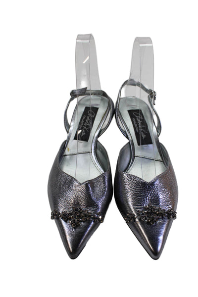 Charles & Keith Womens Pointed Toe Rhinestone Detail Heels Silver Size 6