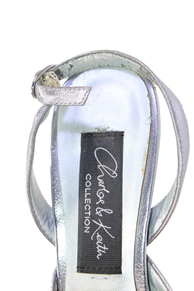 Charles & Keith Womens Pointed Toe Rhinestone Detail Heels Silver Size 6