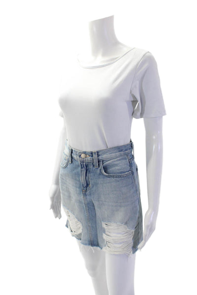 L Agence Womens Zipper Fly Distressed Fringe Denim Skirt Blue Size 24