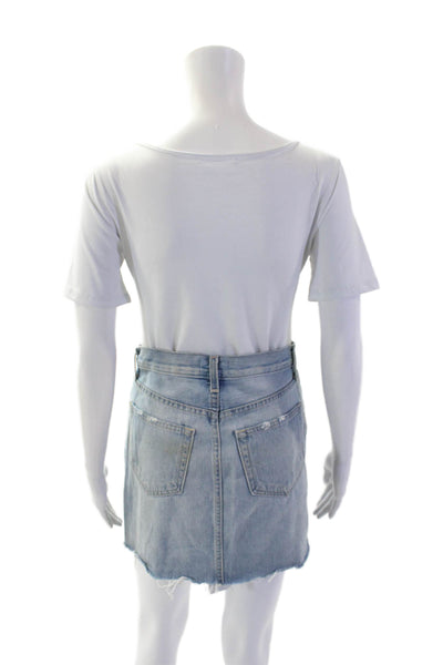 L Agence Womens Zipper Fly Distressed Fringe Denim Skirt Blue Size 24