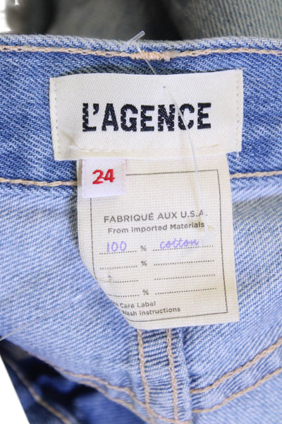 L Agence Womens Zipper Fly Distressed Fringe Denim Skirt Blue Size 24