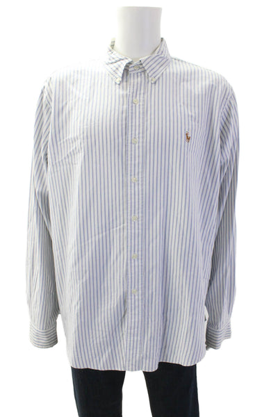 Ralph Lauren Mens Cotton Striped Print Collared Button Down Shirt White Size 2XL