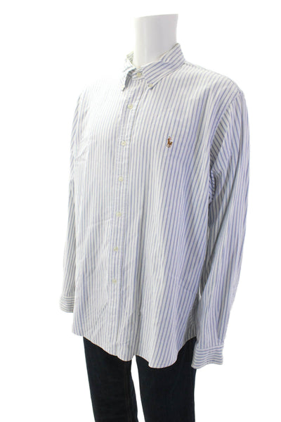 Ralph Lauren Mens Cotton Striped Print Collared Button Down Shirt White Size 2XL